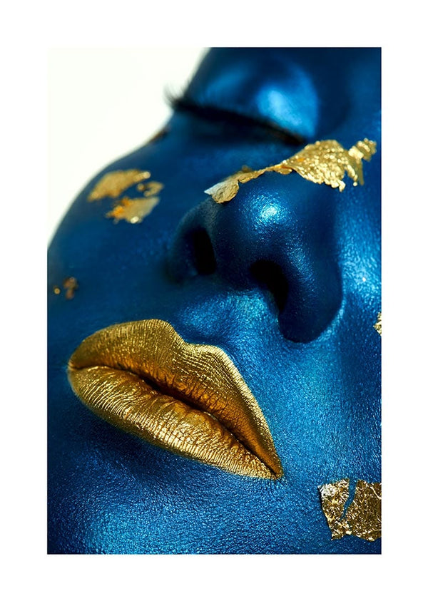 Golden lips on blue poster