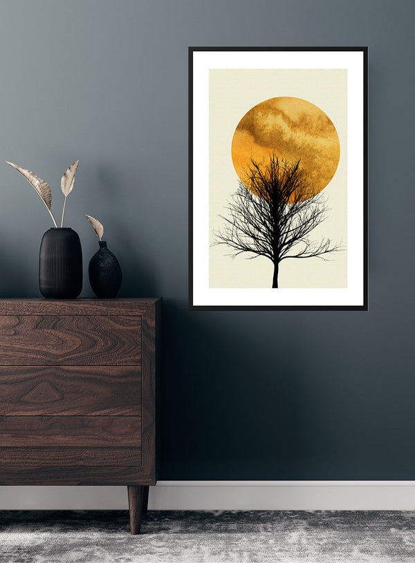 Sunrise and lonely tree poster