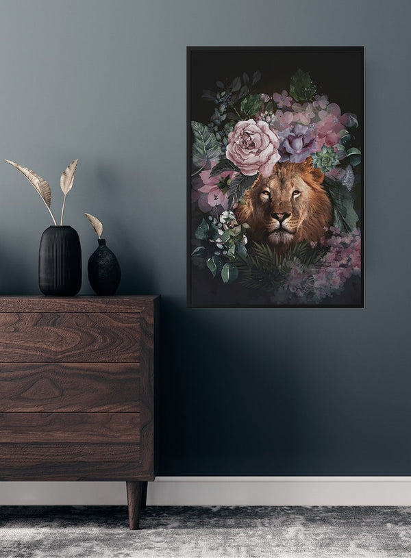 Løve med blomster poster