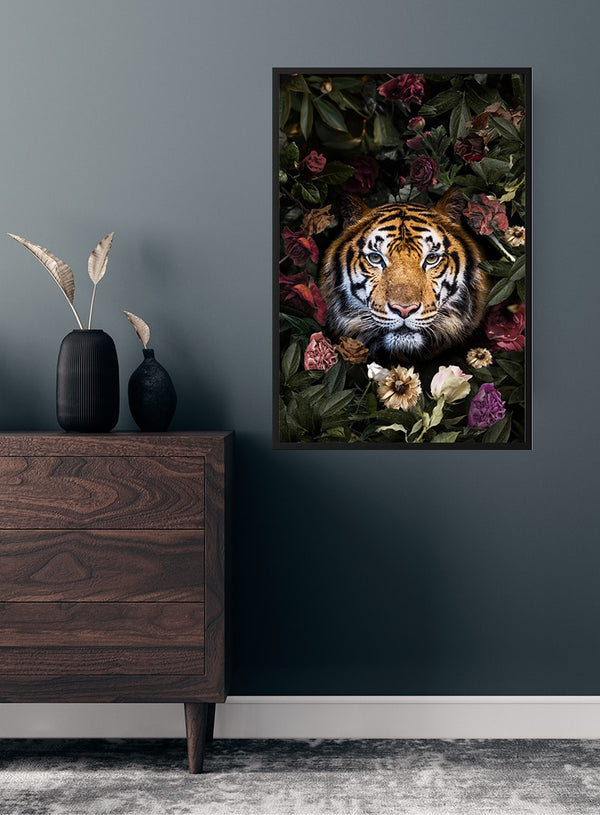 Tiger med blomster poster
