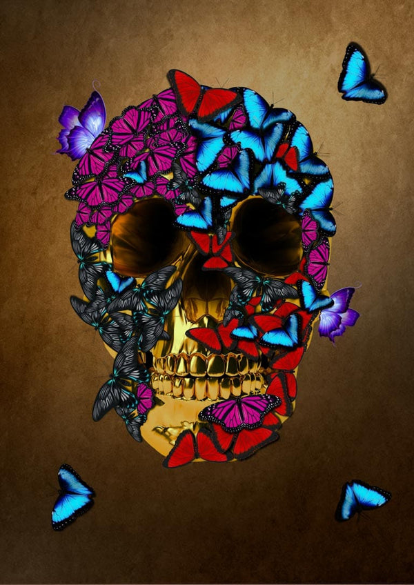 Golden skull with butterflies poster
