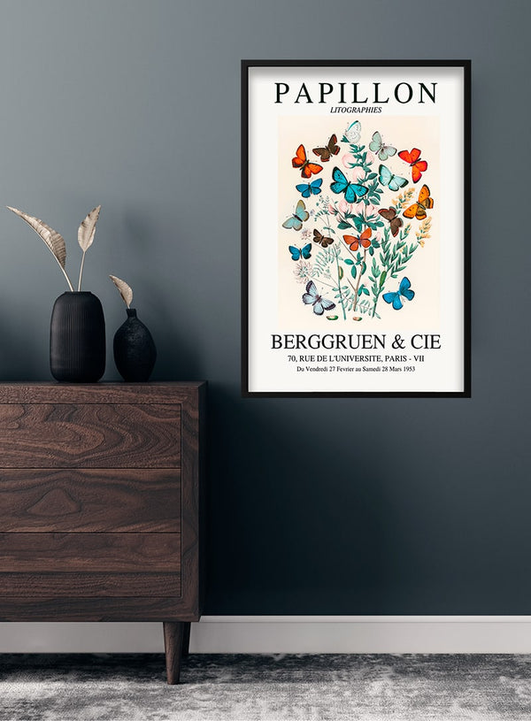 Colorful papillon exhibition poster.