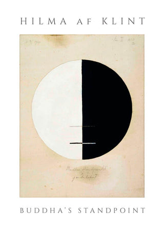Poster of Hilma af Klint's "Buddha's Standpoint" featuring a black and white divided circle on beige background.