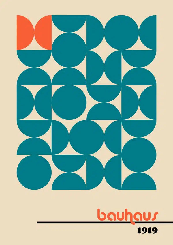 Bauhaus orange on blue poster