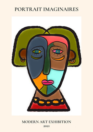Abstract colorful portrait illustration featured on the Portrait Imaginaires Colors Plakat product page.