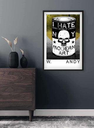 Framed Canned Tomatoes Art Plakat featuring a can design with bold text, skull graphic, and modern art theme.