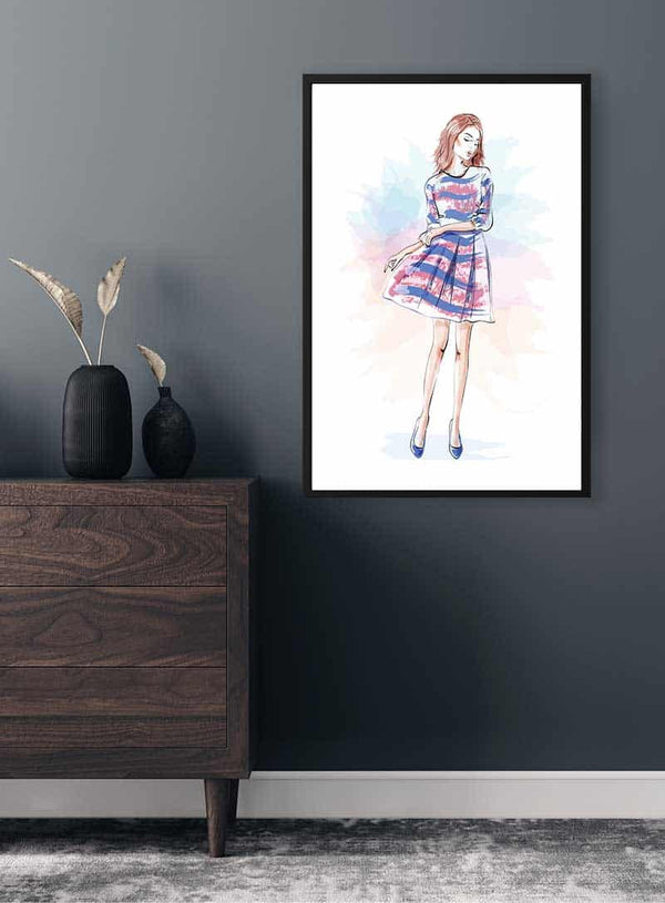 Blaues Kleid Mädchen Poster