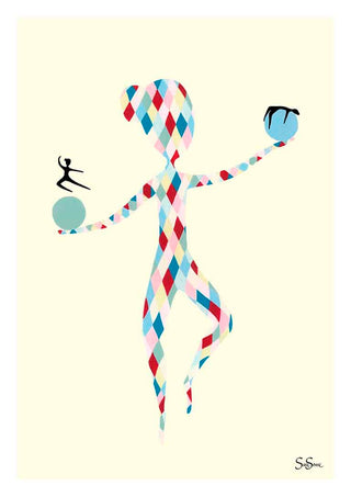 Colorful geometric figure balancing orbs, representing harmony, for Sara Sonne - Balance of Life product page.