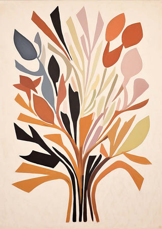 Abstract botanical mosaic with colorful leaves in earthy tones, featured on the Mystical Mosaic product page.