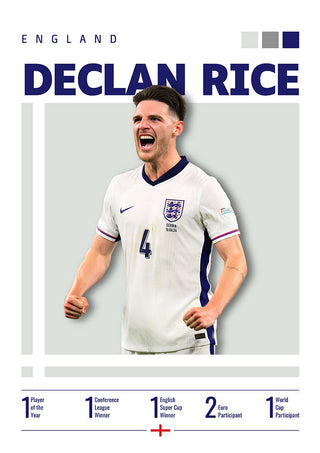 Poster of Declan Rice in England kit, celebrating with fists clenched, product titled Tottenham Fodbold Plakat.