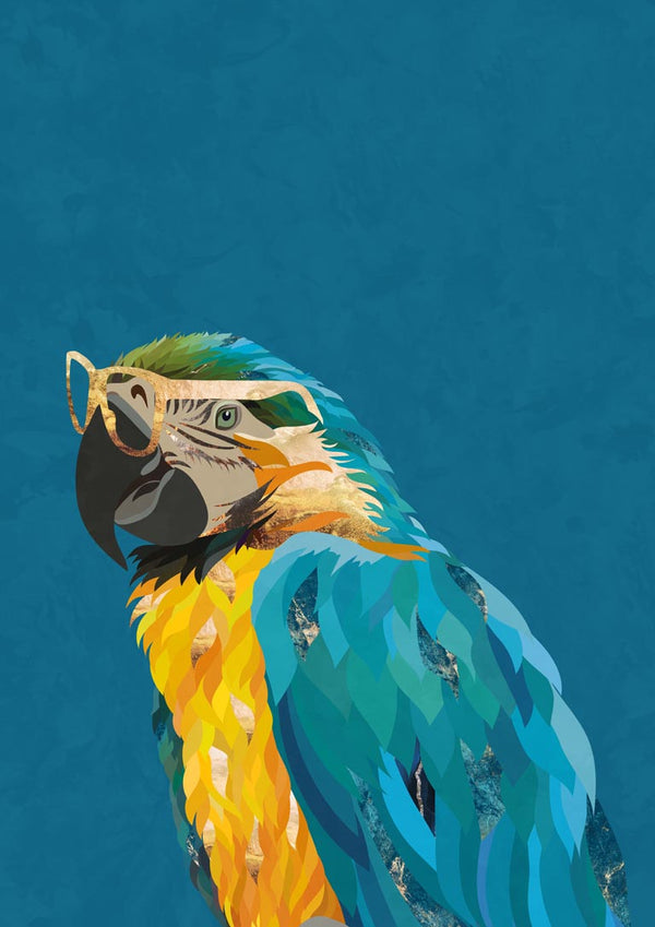 Vibrant macaw wearing glasses - Sarah Manovski
