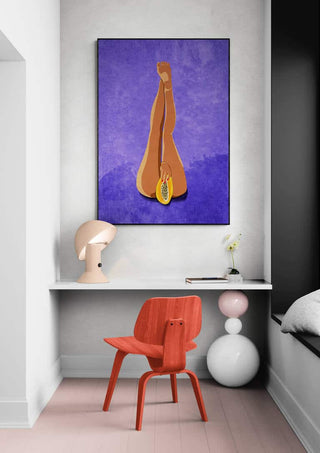 My Papaya by Raissa Oltmanns art print displayed above a modern desk with a red chair in a stylish room.
