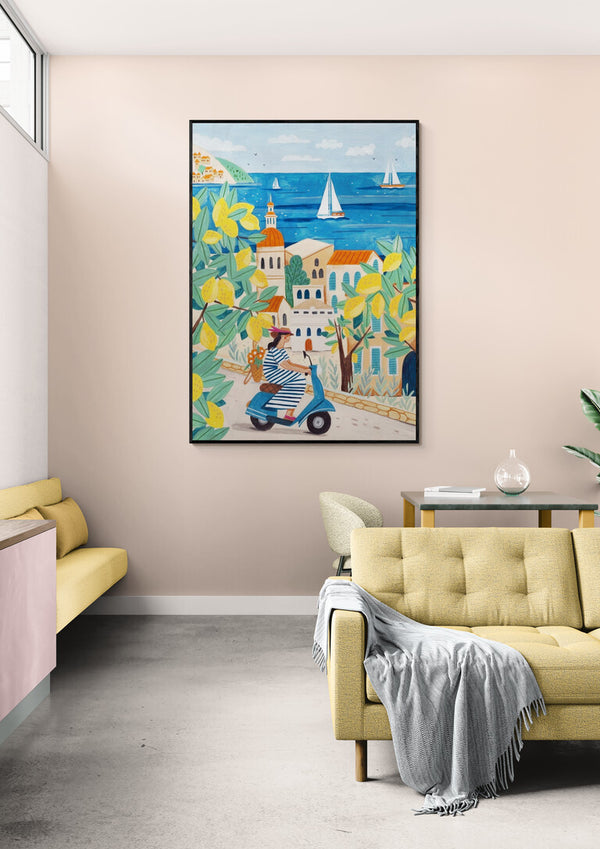 Travel poster woman on the Amalfi coast