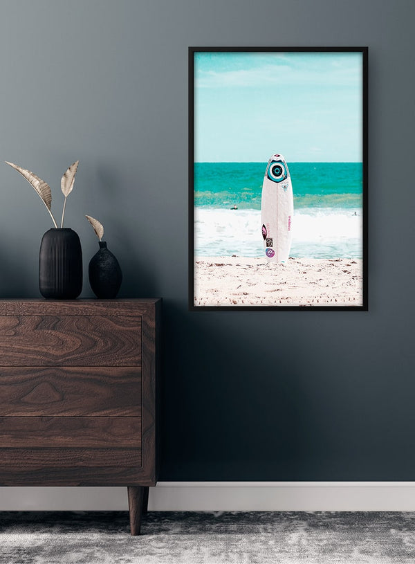 Surfboard on Beach Poster
