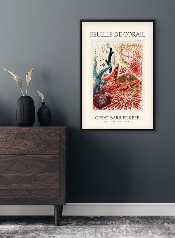 Vintage Coral Drawing - Great Barrier Reef Poster