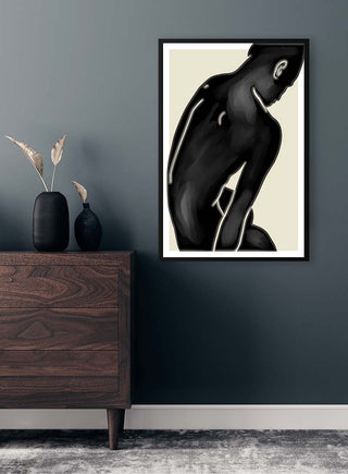 Framed "Thinkin Out Loud" art by Vincent von Hauzer displayed above a dark wooden dresser in a modern room.