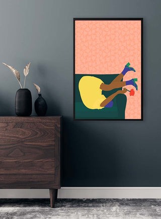 Colorful modern artwork featuring playful legs, ideal for New Year's Eve decor by Jotadejai.