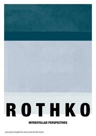 Abstract painting with blue and gray blocks, "Rothko Interstellar Perspectives" text below for product display.