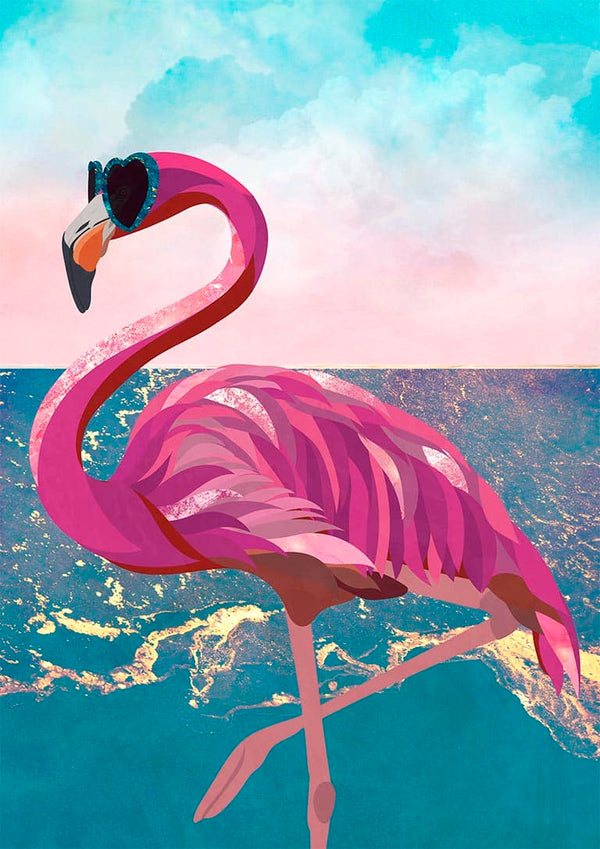 Flamingo goes to the beach
