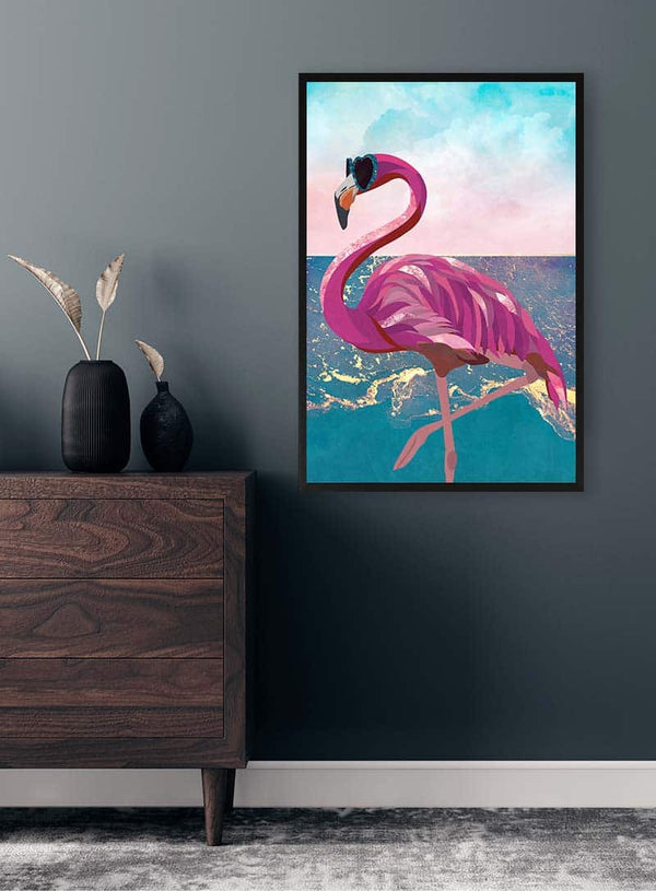 Flamingo goes to the beach