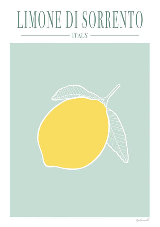 Minimalist illustration of a Sorrento lemon with "LIMONE DI SORRENTO ITALY" text, featured on Limone - ByKammille product page.